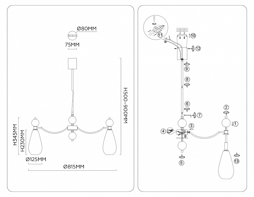 LH53287/7 BS/CL латунь/прозрачный E14*7 max 40W D815*900