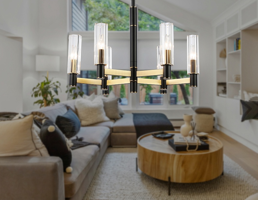 LH55511/6 BK/BS/CL черный/латунь/прозрачный E14*6 max 40W D570*760