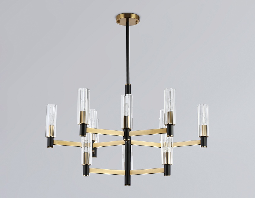 LH55515/12 BK/BS/CL черный/латунь/прозрачный E14*12 max 40W D860*905