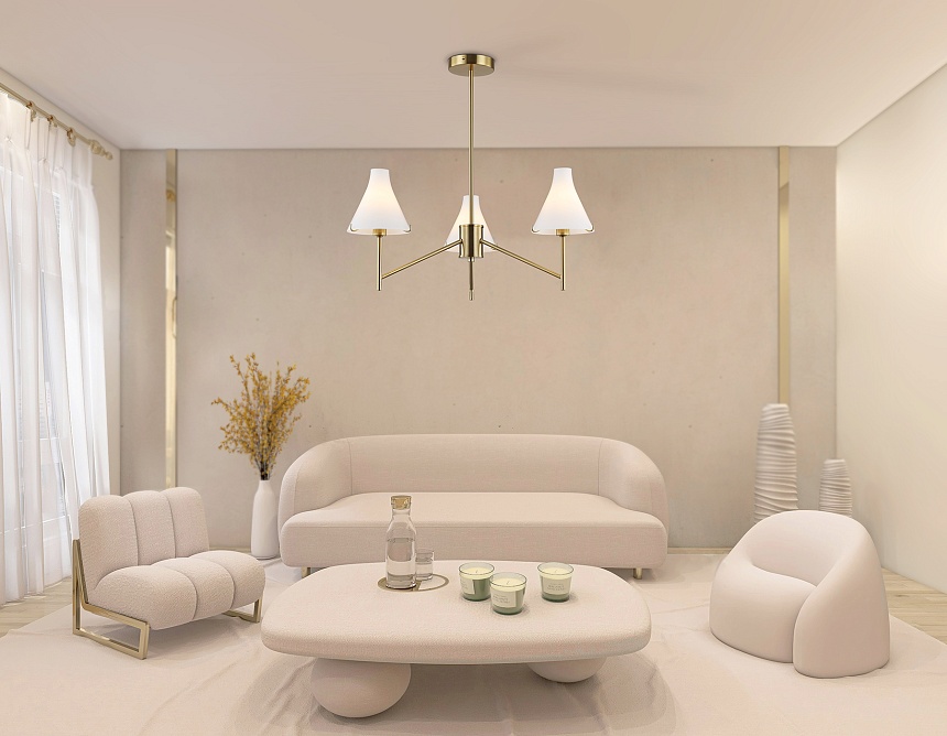 LH57131/3 BS/FR латунь/белый матовый E14/3 max 40W D650*590