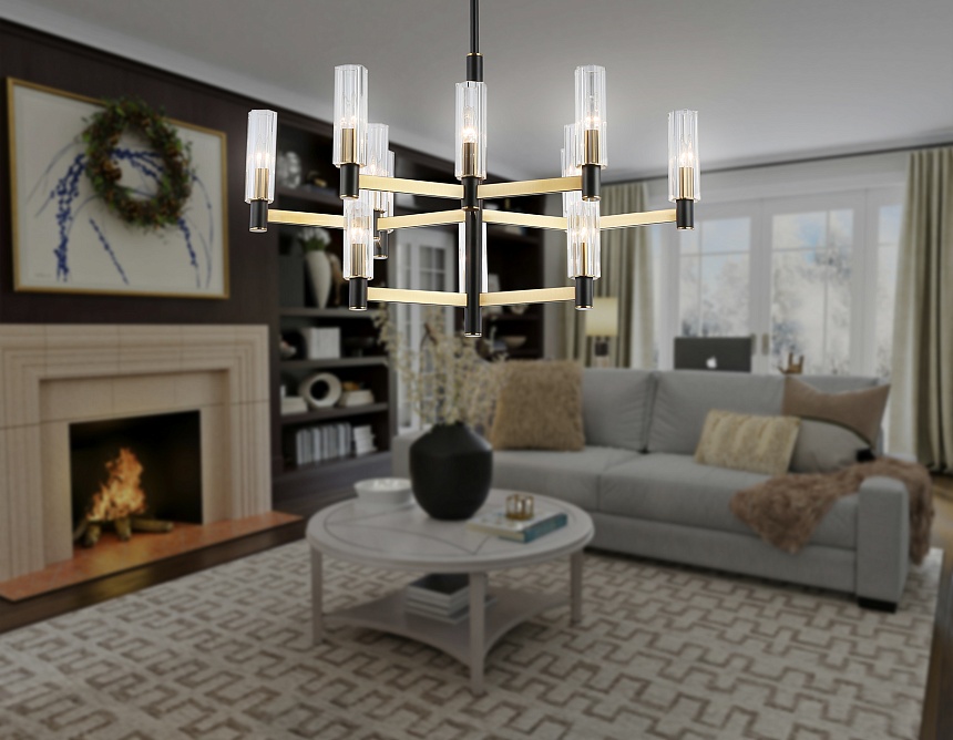 LH55515/12 BK/BS/CL черный/латунь/прозрачный E14*12 max 40W D860*905