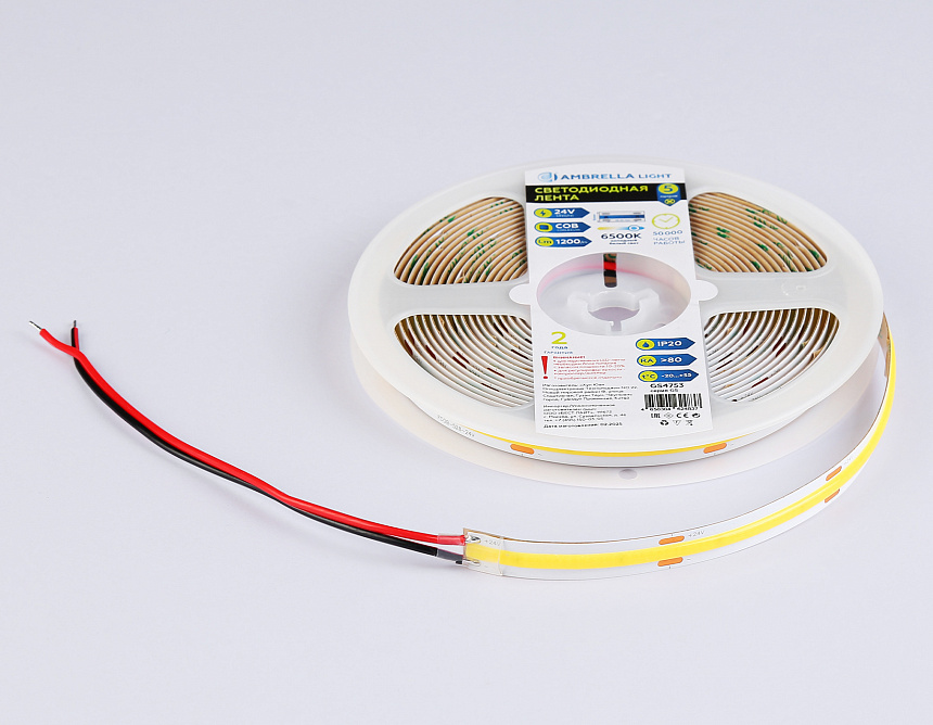 GS4753 COB 528Led/14W m/ 24V IP20 6500K/ 5m*10mm*2mm (2 конт.)