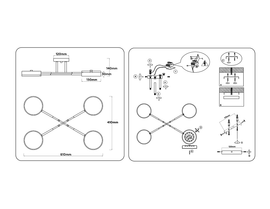 FL516332/4 BK/FGD черный/золото 72W 3000-6000K 610*410*140 (без ПДУ)