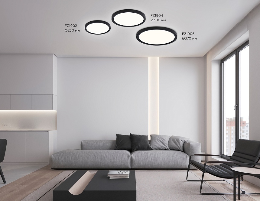 FZ1902 BK черный IP54 13W 3000K-6500K CCT-переключатель D230*25 (Без ПДУ)