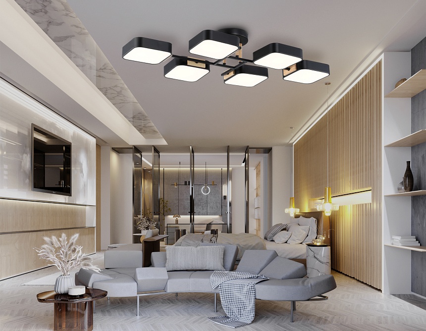 FL4887/6 BK/WD черный/дерево 108W 3000-6000K 850*430*140 (без ПДУ)