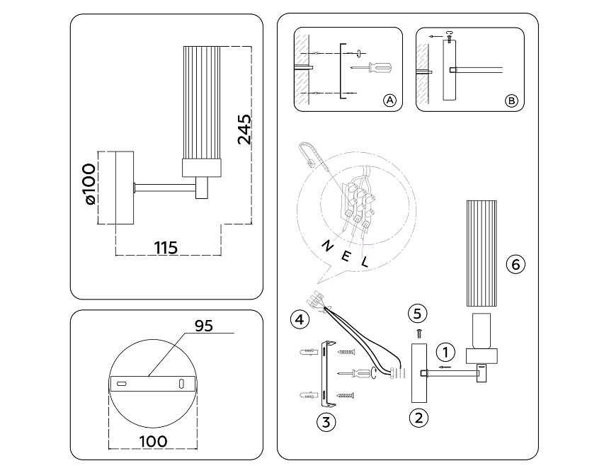 LH55164 BS/CL латунь/прозрачный E14 max 40W 155*100*245