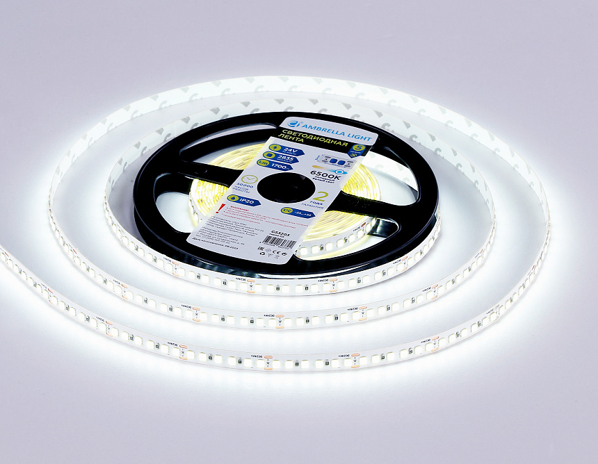 GS3213 2835 180Led/ 14.4W m/ 24V IP20 6500K/ 5000*10*1.2mm (2 конт.)