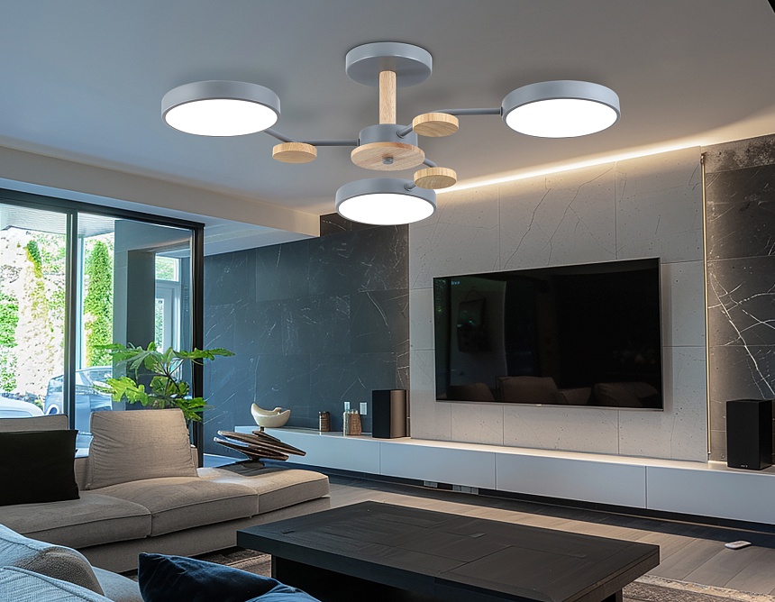 FL4856/3 GR/WD серый/дерево 54W 3000-6000K D660*170 (без ПДУ)