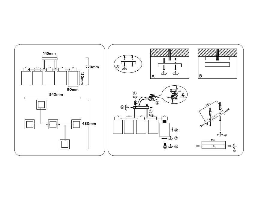 TR303048/5 BK/GD черный/золото E27/5 max 60W 540*480*270