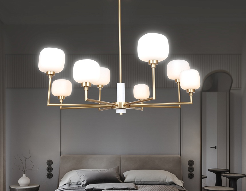 LH53017/8 BS/FR латунь/белый матовый G9*8 max 40W D830*680