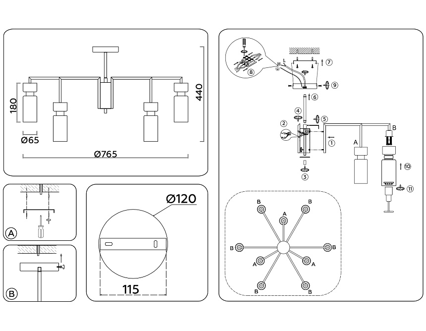 LH56128/9 BS/FR латунь/белый матовый E14*9 max 40W D765*440