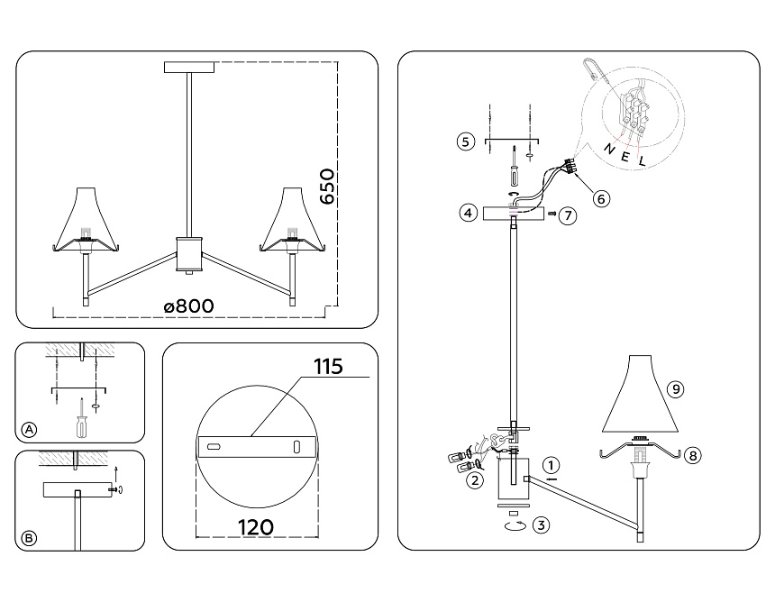 LH57125/8 SN/FR никель/белый матовый E14/8 max 40W D800*650