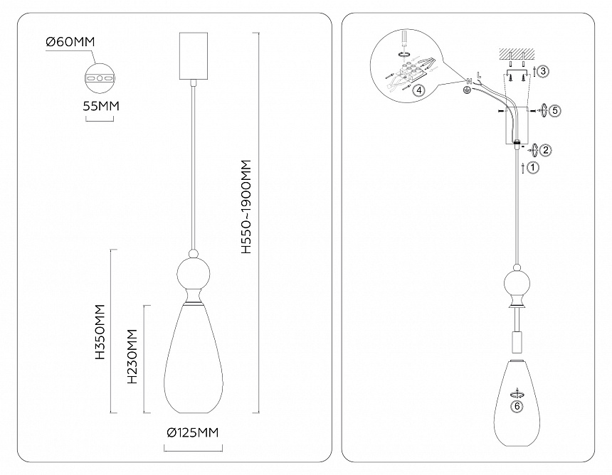 LH53289 BS/CL латунь/прозрачный E14 max 40W D125*1900