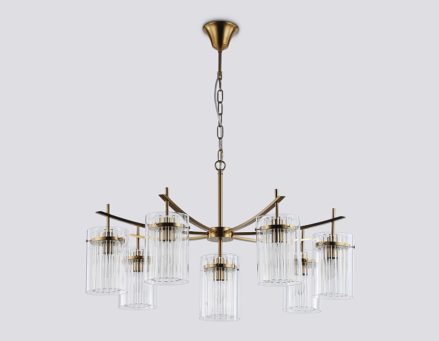 LH56033/7+1 BS/CL латунь/прозрачный E14*8 max 40W D790*1200