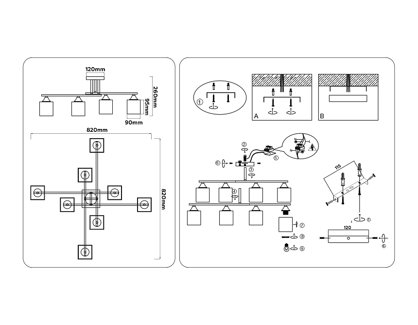 TR303043/8 WH белый E27/8 max 60W 820*820*260