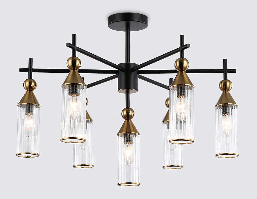 LH55257/7 BK/BS/CL черный/латунь/прозрачный E14*7 max 40W D640*520