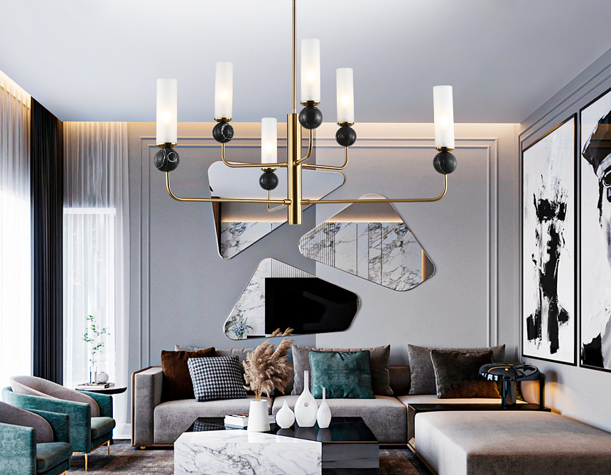 LH53263/6 BS/WH латунь/белый E14*6 max 40W D1050*1445