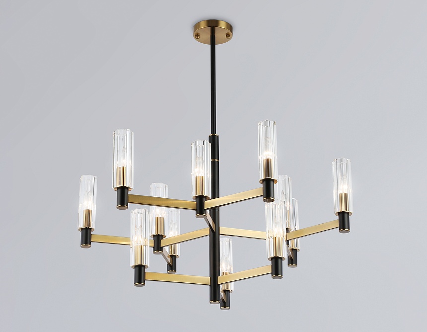 LH55515/12 BK/BS/CL черный/латунь/прозрачный E14*12 max 40W D860*905