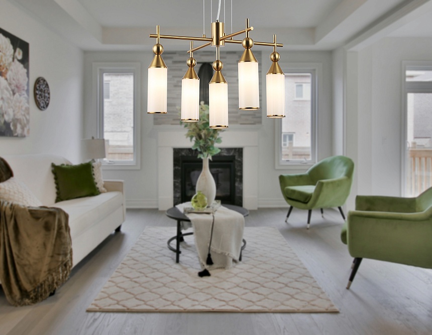 LH55276/5 BS/FR латунь/белый матовый E14*5 max 40W D520*1390